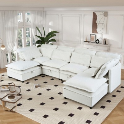 Expandable XL U-Shaped Sectional Sofa Featuring Storage and Convertible Sofa Bed