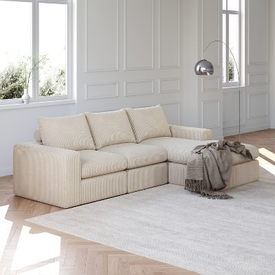 Corduroy L-Shaped Modular Sectional Sofa with Chaise, 4-Piece Cloud Couch with Neck Support Pillows and Deep Cushions for Living Room and Bedroom