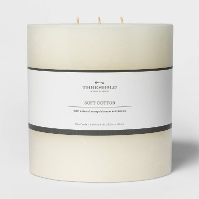6" x 6" 3-Wick Pillar Candle Soft Cotton White - Threshold™: 95-Hour Burn, Spring Decor, No Container