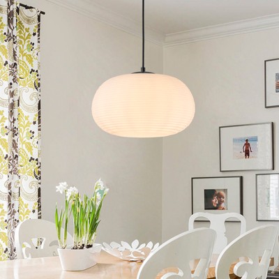 LLHZSY Horizontal Striped Milky White Glass Pendant Light 13 3/4" Wide Chandelier