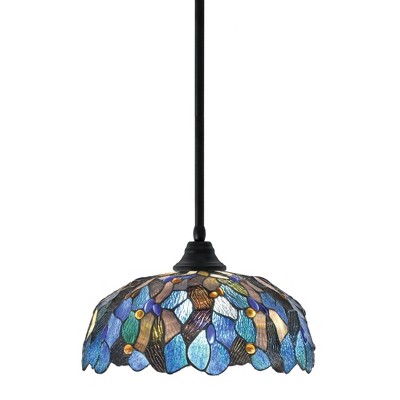 Toltec Lighting Any 1 - Light Pendant in  Matte Black with 16" Blue Mosaic Art Glass Shade