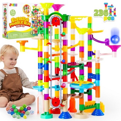 Joyfy 236Pcs  Marble Run Glow-in-the-Dark Glowing Marble Run with Motorized Elevator- Construction Building Blocks Toys, Gifts for Boys and Girls