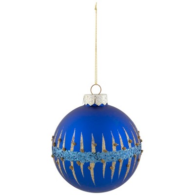 Northlight 4" Blue and Gold Glitter Glass Ball Christmas Ornament