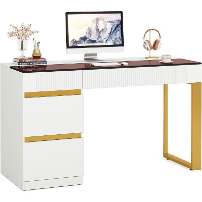 Tribesigns Computer Desk with 4 Drawers, 47.24 Inch Modern Home Office Desk with Glass Top