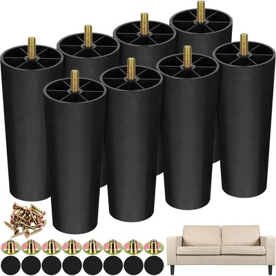 Aoibox 8 Pack 6 Inch Plastic Furniture Legs with M8 T-Nuts Screws Replacement for Sofa Chair Table Bed DIY Projects Black