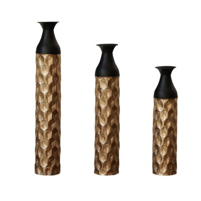 INFURNIC Decorative Vases Vases Metal Vases Decorated, Set of 3 Gorgeous Home Decoration, for Living Room and Bedroom, Brown, 20.97"*8.03"*36.54