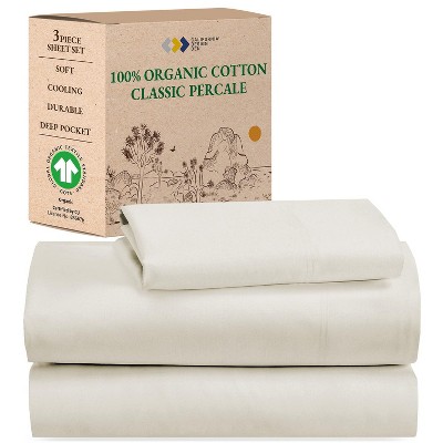 California Design Den  Bed Sheets Set - 100% Organic Cotton Percale, Deep Pocket