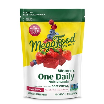 MegaFood Womens Multivitamin with Vitamin D & Vitamin B, Vegetarian - Mixed Berry Soft Chew- 30ct