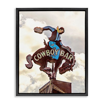 Stupell Industries Western Cowboy Bar Sign Black Framed Floater Canvas Wall Art