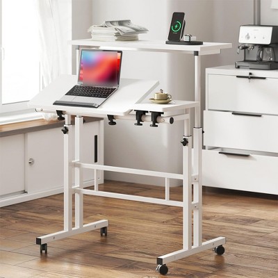 Mobile Standing Desk, Height Adjustable Sit Stand Desk with Tilting Tabletop, Portable Stand Up Computer Desk for Home Office Small Space