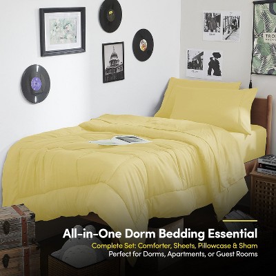 7PC Campus Ready Dorm Back to College Twin XL Bedding Bundle, Solid Comforter, Pillows and Sheet Set