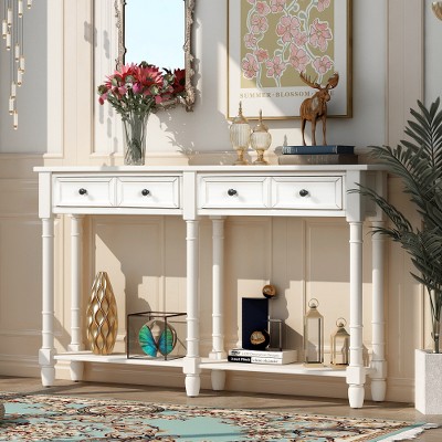 LIVAREEmlen Console Table Sofa Table Easy Assembly with Two Storage Drawers and Bottom Shelf for Living Room, Entryway