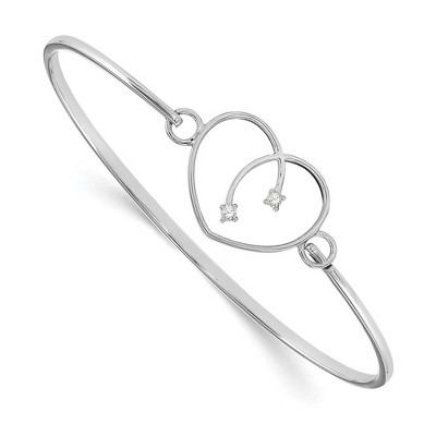 Black Bow Jewelry Rhodium Plated Sterling Silver & Diamond 20mm Heart Bangle Bracelet