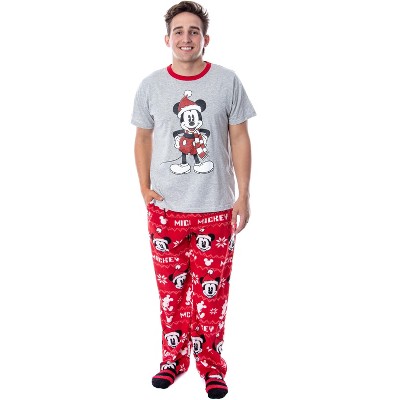 Disney Mickey Mouse Men's Santa Mickey Pajama Sleep Set Shirt Pants and Socks