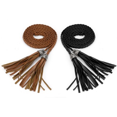 INSPIRE CHIC Women's Tassels Braided Woven Skinny Belts for Dress
