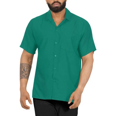 LA LEELA Men's Short Sleeve Button Down Solid Casual Camp Vacation Shirts Business Collared Shirt for Men Summer Work Shirts with Pocket
