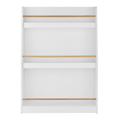 Danya B Steiner White 3-Tier Kids Book or Magazine Storage Freestanding Bookcase with Contrasting Wood-Toned Rods