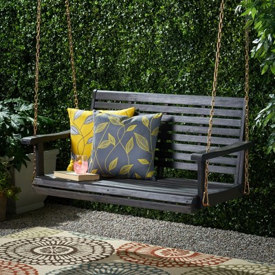 Classic 49.5" 2-Person Acacia Wood Porch Swing with 8ft Chains, Hanging Bench with Slatted Design, 800lbs Weight Capacity