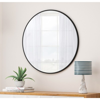 FONTOI Bathroom Vanity Mirrors, 28 Inch Circular Mirror, Metal Framed Mirror, Dressing Mirror for Bathroom Living Room Bedroom, Black, 36"*0.98"*36"