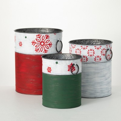 16"H, 13.25"H and 11.5"H Sullivans Metal Christmas Pail - Set of 3, Multicolored