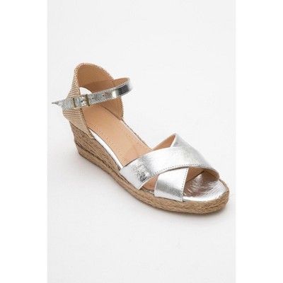 Miria - Silver Leather Platform Espadrille (Women) | Forever & Always Shoes