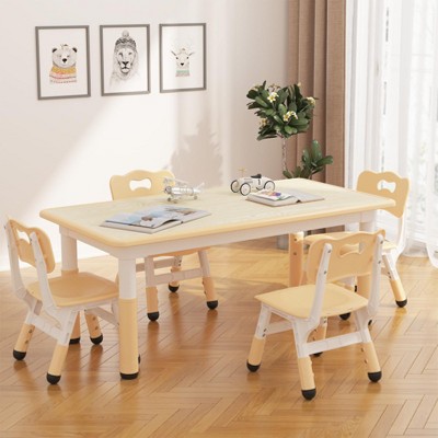 Adjustable Kids Table and Chair Set, 6 Chairs, Writable Activity Table with Storage Box, Non-Slip Legs for Home Daycare Classroom