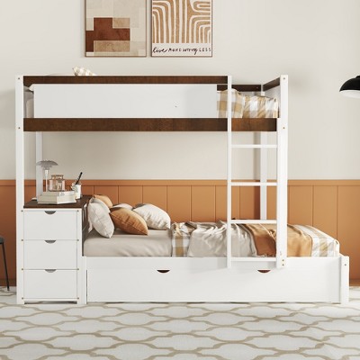 TiramisuBest Full Over Full Bunk Bed with Ladder,White