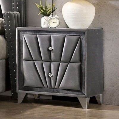 Sapphtopaz Upholstered Nightstand with 2 Drawers Glass Top Side Table with Crystal-like Knobs & Chrome Legs End Table for Bedroom,Living Room