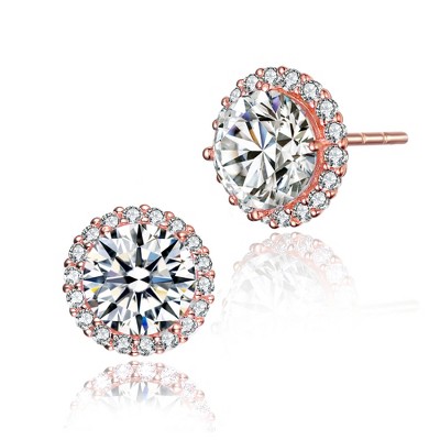 Guili Silver CZ Button Stud Earrings in Timeless Glamour or Rose Glow for a Classic Shine or Elegant, Soft Radiance