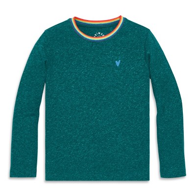 Primary Kids Long Sleeve Heathered Embroidered Heart Tee