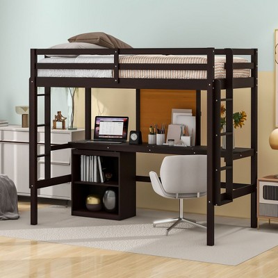 NicBex Twin Size Loft Bunk Bed with Desk, Modern Wooden Bed Frame with Writing Board and Lockers for Bedroom