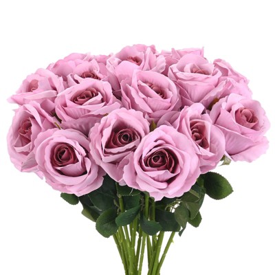 Unique Bargains Plastic Durable Realistic Bendable Artificial Roses Flowers with Long Stem 20 In 20 Pcs