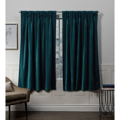 Set Of 2 Velvet Pinch Pleated Light Filtering Window Curtain Panels - Exclusive Home