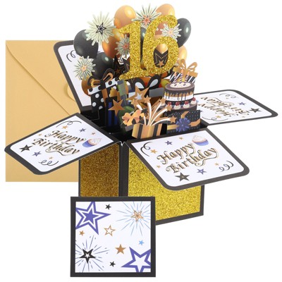 Unique Bargains 3D Handcrafted Pop-Out Funny Greeting Card Black Gold
