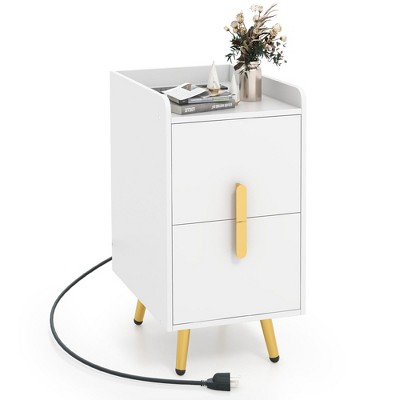 Costway Nightstand with Charging Station Home Bedside Sofa Side Tables with 2 Drawers Coffee/White/Black