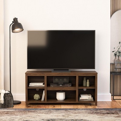 LOVSON Compact TV Stand, suitable for 50''and smaller televisions, featuring an open media console with storage compartments,for living rooms