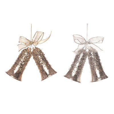 Transpac Glass Glitz Bell Ornament Set of 2 Elegant Christmas Tree Decorations for Home Holiday Decor