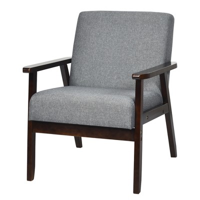 Tangkula Wooden Upholstered Accent Chair Fabric Armchair Home Office