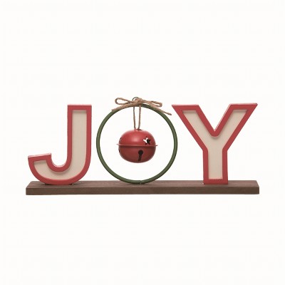 Transpac 11 in Multicolor Christmas Joy Tabletop Decor with Bell MDF Decorative Object for Holiday Cheer