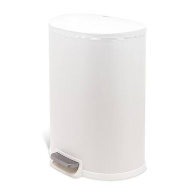 QUALIAZERO 13 GAL/50L, D SHAPE, STAINLESS STEEL STEP-ON CAN, WITH SOFT CLOSE LID, MATTE WHITE FINISH
