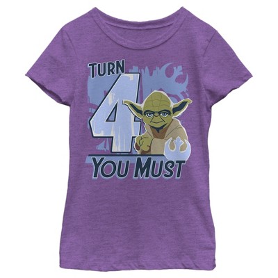 Girl's Star Wars Yoda Turn 4 You Must Rebel Logo Portrait T-Shirt