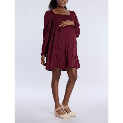 Women's Smocked Babydoll Long Sleeve Mini Dress | Motherhood Maternity