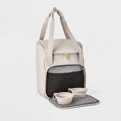 Pet Travel Gear Bag with Bowls Taupe - Open Story™: Solid Pattern, Recycled Nylon