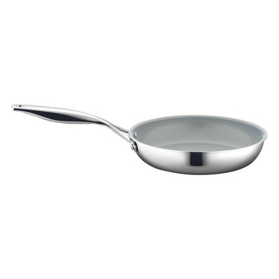 NutriChef 9.5'' Large Fry Pan - Frypan Interior Coated with Durable Ceramic Non-Stick Coating, Stainless Steel
