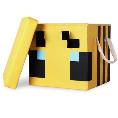 Ukonic Minecraft Bee Fabric Storage Bin Cube Organizer with Lid | 15 Inches