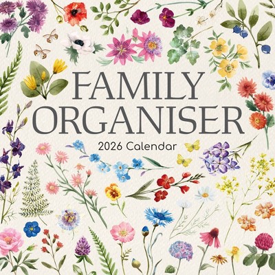 2026 Square Wall Calendar, Floral Family Organizer, 16-Month Home Organizers Theme with Reminder Stickers (12x12 In)