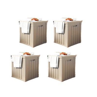 DSVIMOY Deck Boxes, 4-Piece 45 Gal Outdoor Storage Deck Box, Small Patio Storage Bin for Garden Tools, Black & Brown, 30.75"*17.13"*21.85"