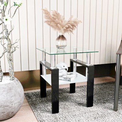 MAYEERTY Modern Tempered Glass Tea Table Coffee Table End Table, Square Table for Living Room, Transparent