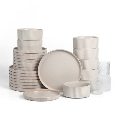 Stone Lain 32pc Haven Stoneware Dinnerware Set Include Glasses