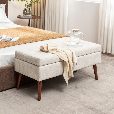 NicBex 43.3" Wide Ottoman Bench with Safety Hinge,Foot Stool with Soild Wood Legs,End of Bed Storage Bench for Bedroom & Entryway